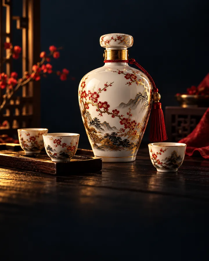 Chinese baijiu bottle and liquor cups