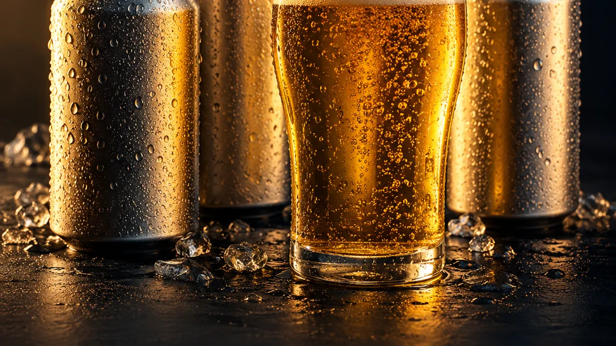 Cold beer cans of different sizes