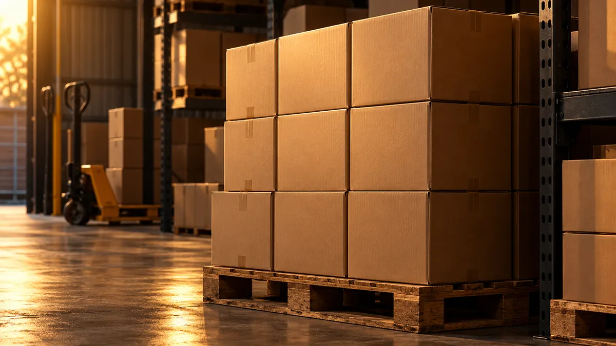 Beer cartons on a pallet in a warehouse